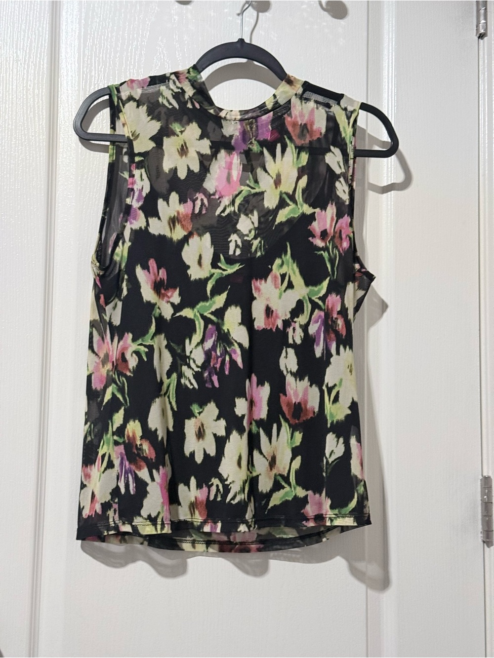 Vince Camuto Black Floral Sleeveless Chiffon Camisole with Pink & Cream Blooms